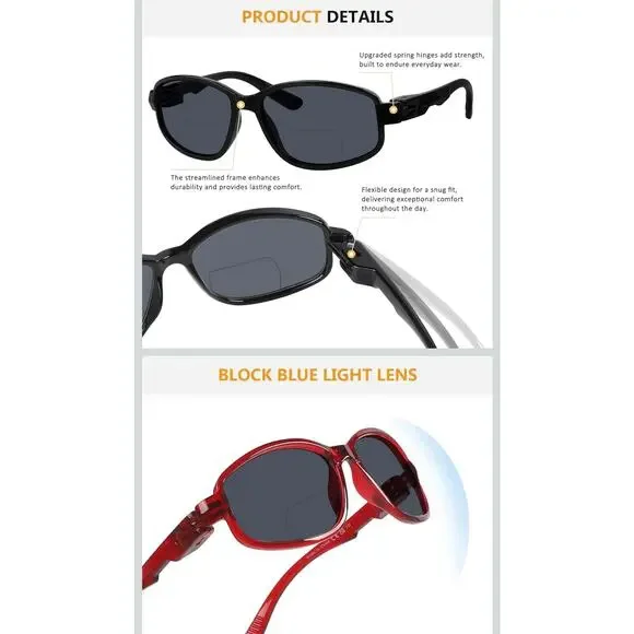 BFOCO Bifocal Sunglasses Men With No Metal Glossy Green Spring Hinges +1.75 S18 - Picture 2 of 5